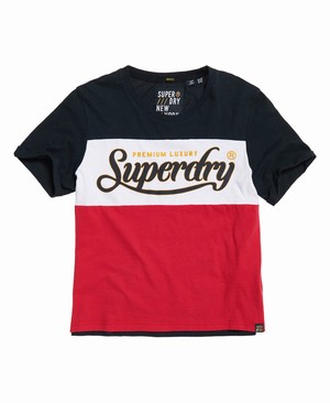 Superdry Premium Luxe Colour Block Boxy Női Pólók Sötétkék/Piros | TOCUB8295